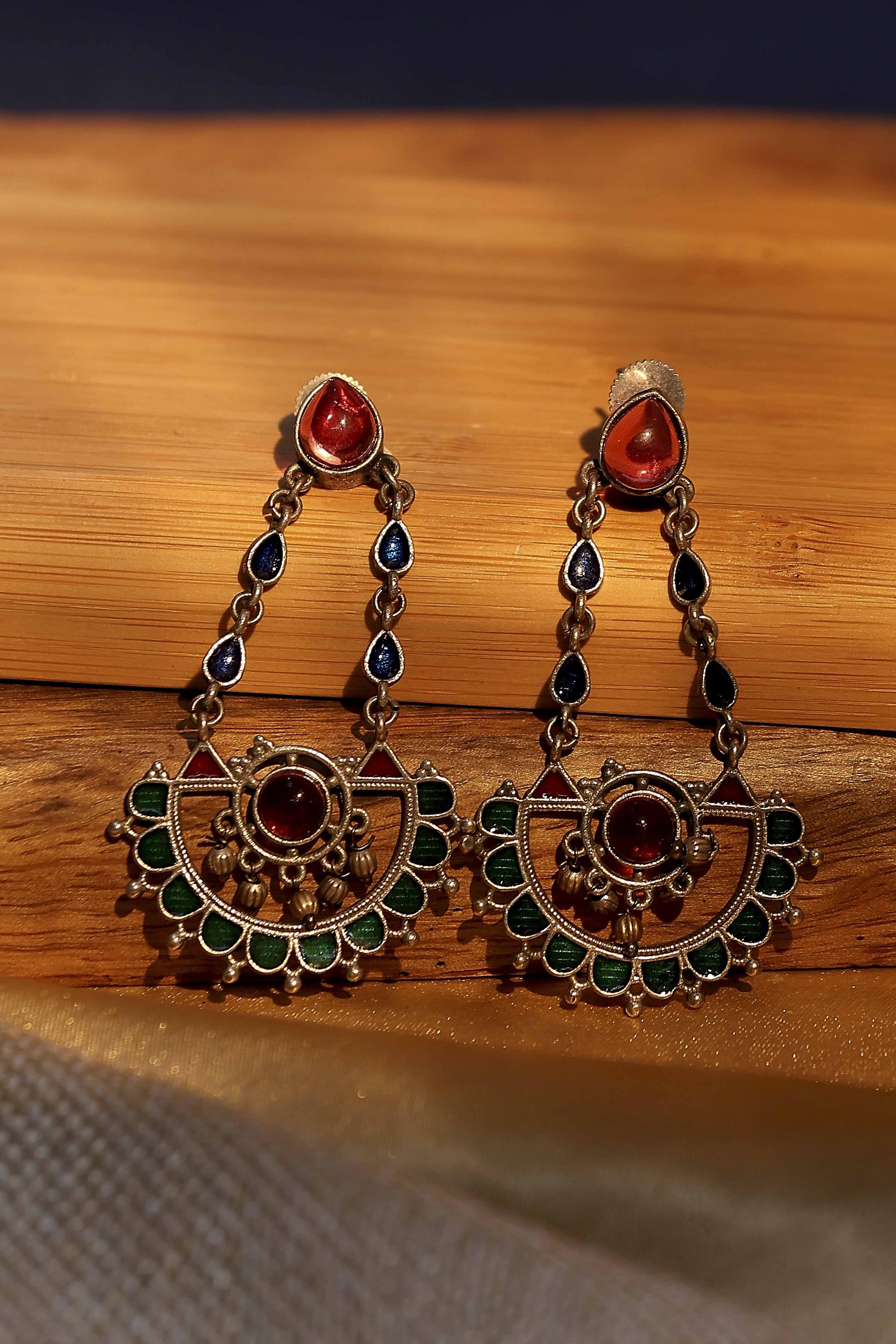 Green Pink Brass Drop & Danglers image number 0