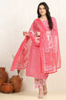 Pink Cotton Screen Print Unstitched Suit Set image number 1
