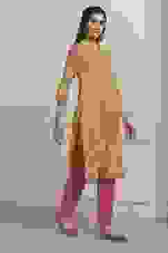 Yellow Cotton Straight Kurta image number 4