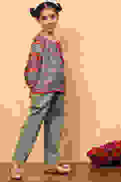 Green Viscose Blend Printed Top and Pant Set image number 4