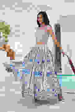 White Blue Cotton Straight Lehenga Set image number 2