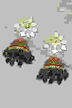 Red Green Meenakari Jhumkas image number 2