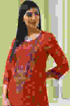 Red Printed Straight Kurta image number 1