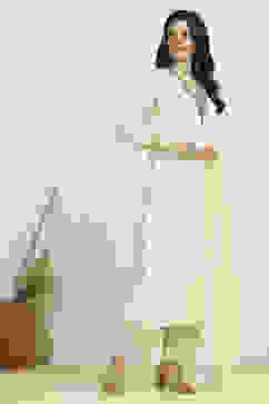 Off White Cotton Hand Embroidered Unstitched Suit Set image number 6