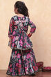 Teal Polyester Printed Gathered Sharara Suit Set image number 4