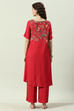 Red Printed LIVA Asymmetric Kurta Palazzo Suit Set image number 4