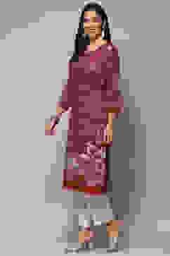 Plum Rayon Straight Kurta image number 2