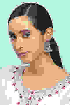 White Stone-Studded Oxidised Jhumkas image number 3