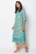 Peach Poly Metallic Cotton Flared Yarndyed Kurta image number 4