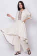 Off White Cotton Flax A-Line Kurta image number 2