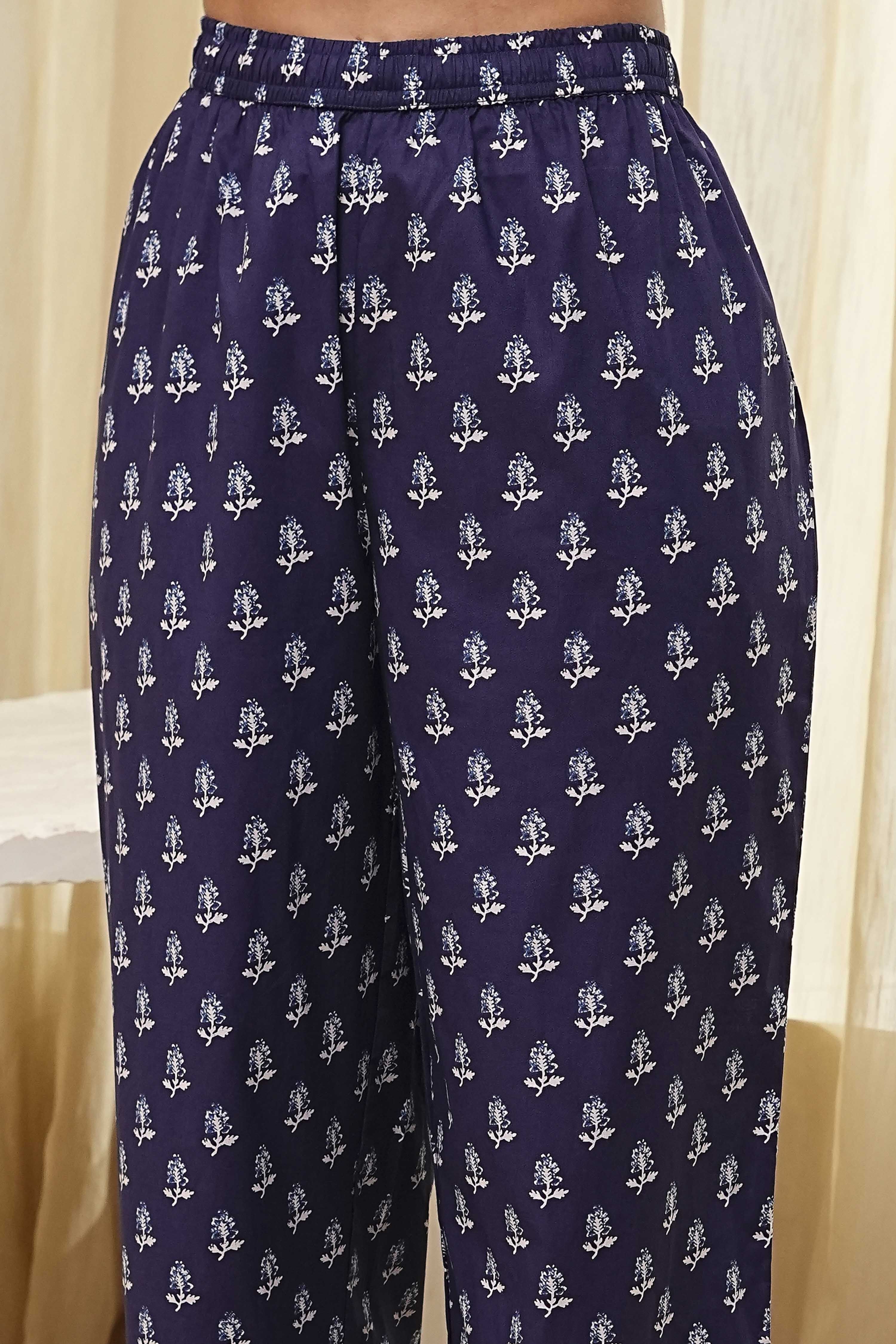 Indigo Cotton Floral Anarkali Suit Set image number 2