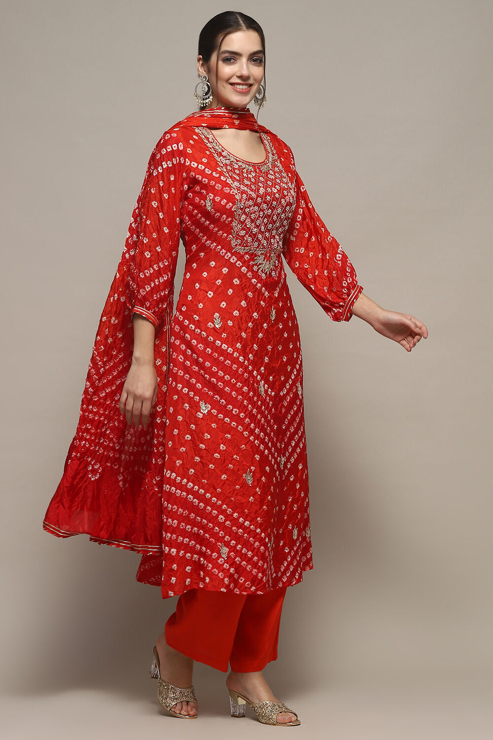 Orange Silk Blend Unstitched Suit set image number 7