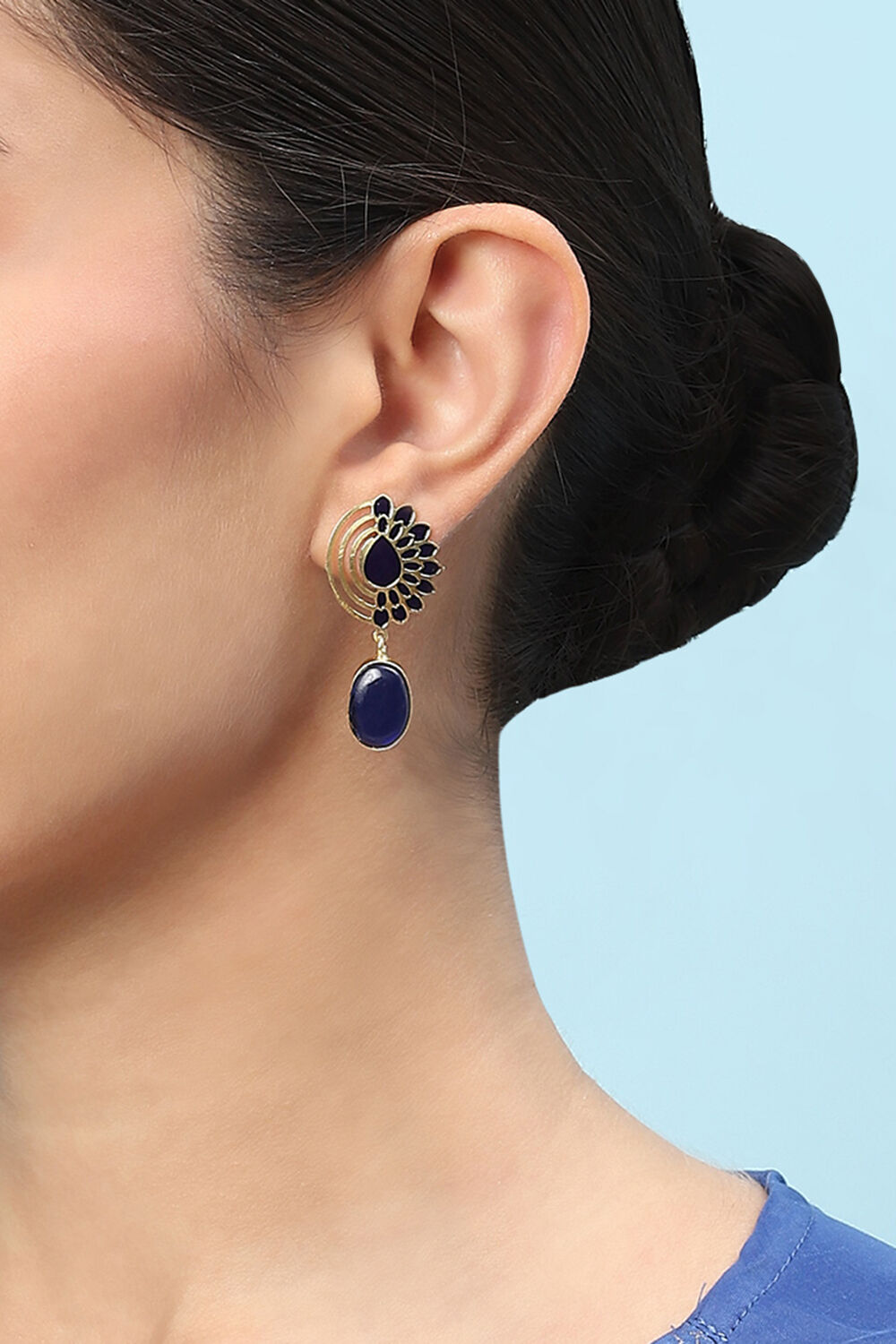 Gold Blue Brass Earrings image number 1