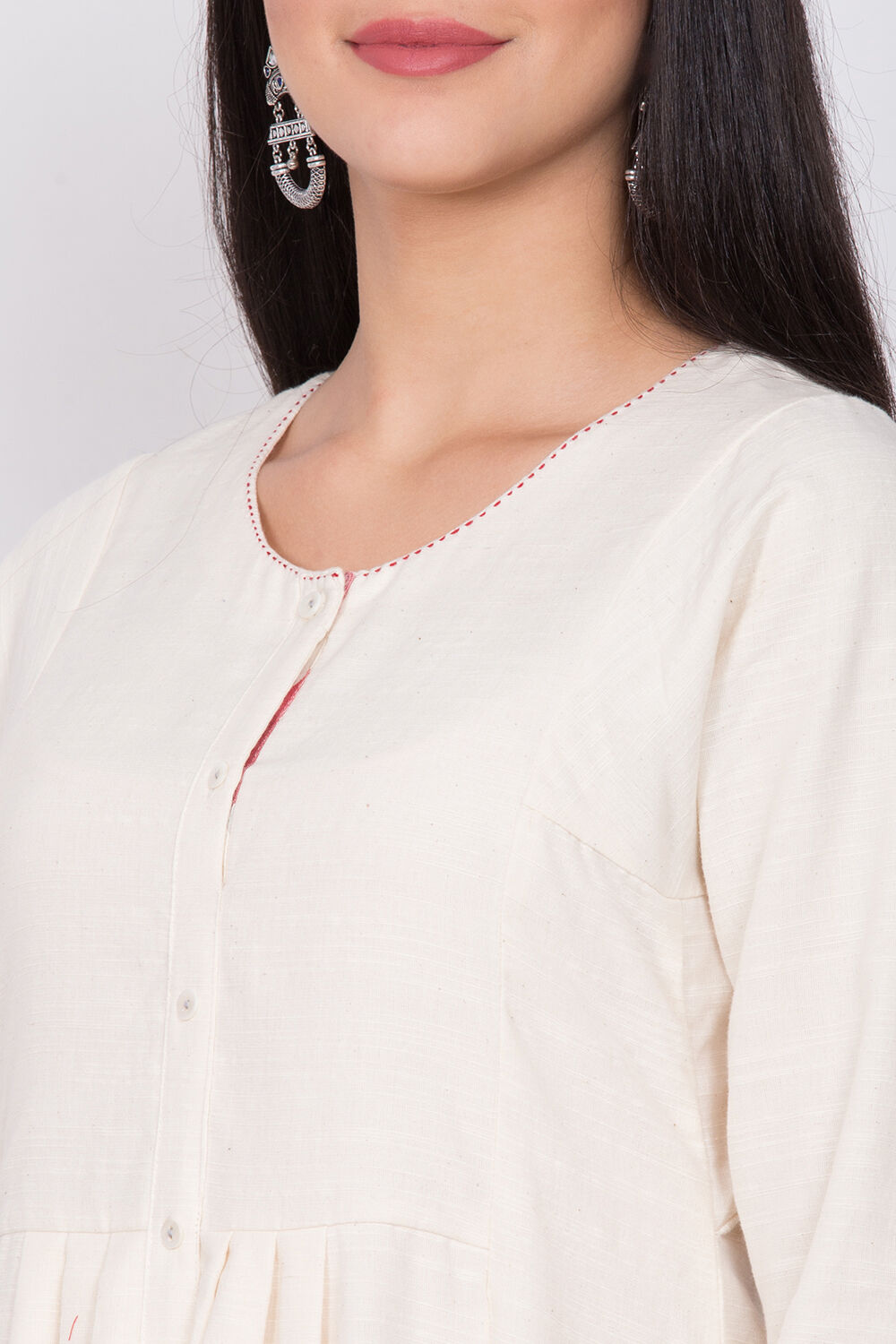 Ivory Eco Cotton Front Open Kurta Palazzo Suit Set image number 1