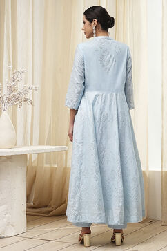 Powder Blue Cotton Embellished Anarkali Suit Set image number 4