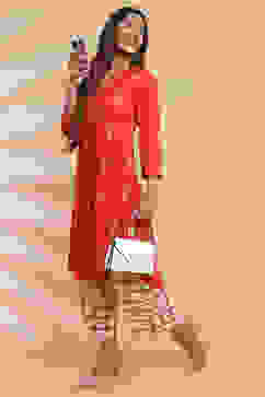 Terracotta Rayon Straight Kurta Pants Set image number 3