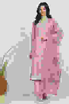 Dusky Pink Chanderi Machine Embroidered Unstitched Suit Set image number 7