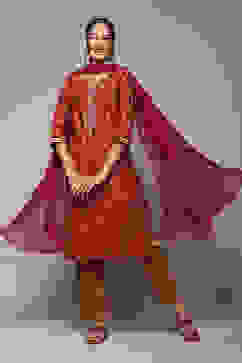 Green & Maroon Modal Blend Straight Kurta Pants Suit Set image number 7