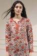 Mustard Red Polyester Straight Printed Short Kurta image number 1