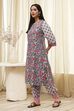 Blue and Pink Cotton Printed Straight Kurta Set image number 3