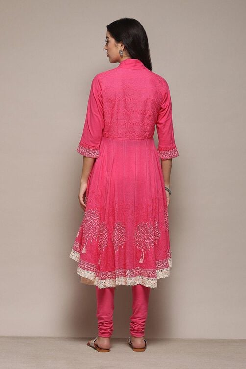 Turquoise Cotton Anarkali Solid Kurta Churidar Suit Set image number 5