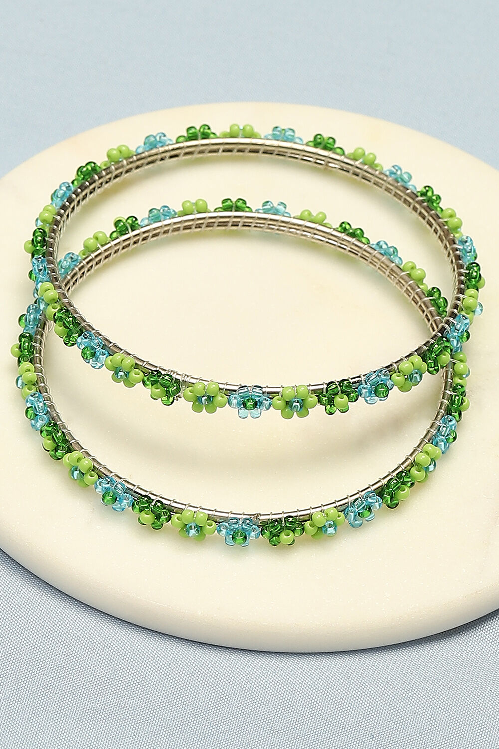 Green & Blue Metal & Beads Kids Bangles image number 0