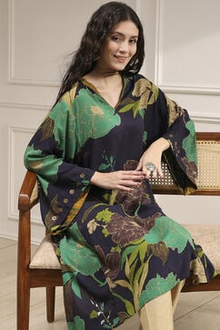 Charcoal Viscose Rayon A-Line Printed Kurta image number 5