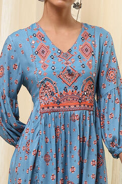 Dull Blue Printed Short Kurta image number 1