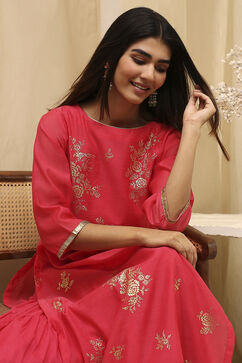 Fuchsia Poly Chanderi Layered Tiered Dress image number 1