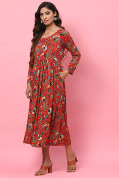 Red LIVA Flared Fusion Dress image number 3
