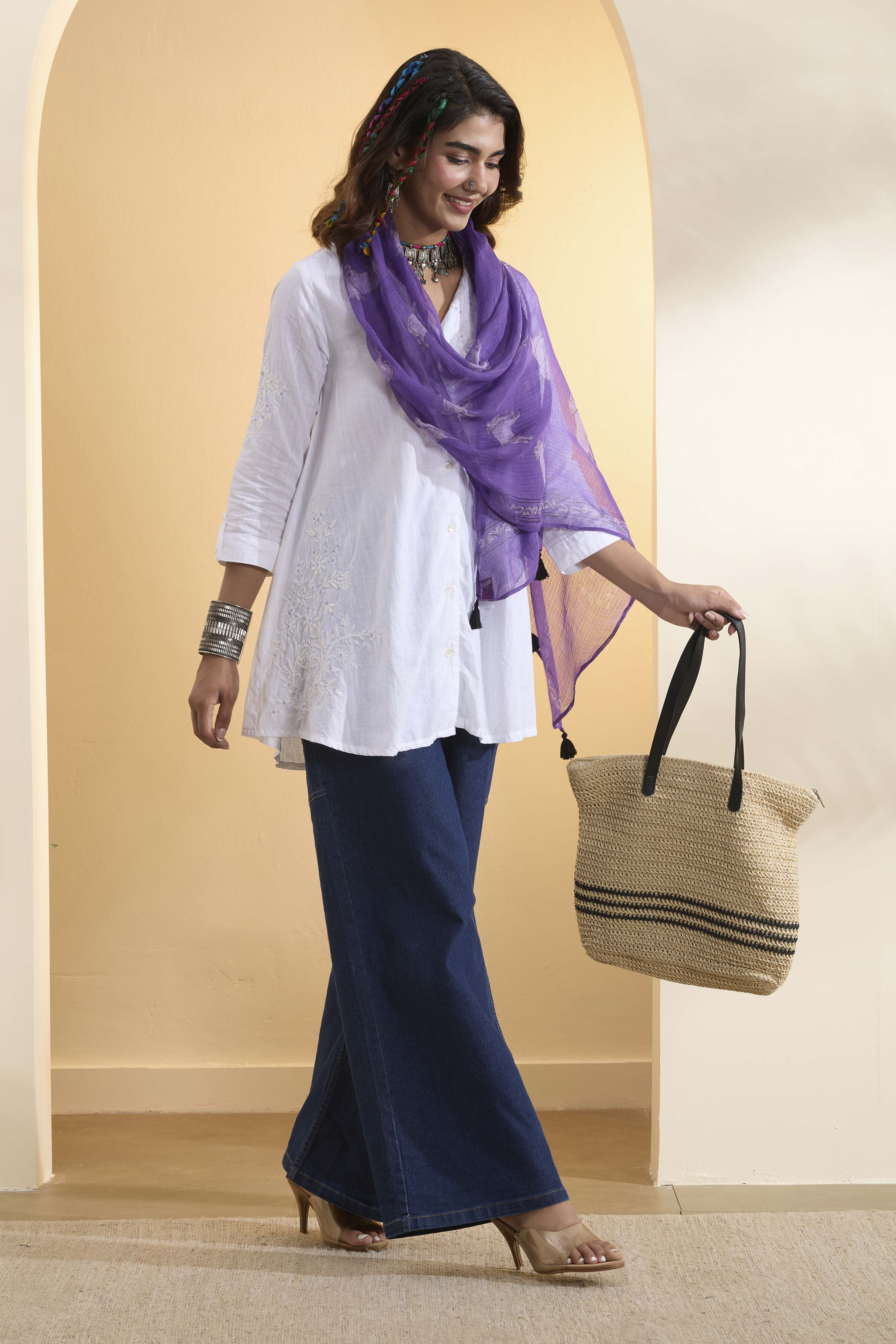 biba Purple Kota Doria Traditional Print DupattaPurple Kota Doria Traditional Print Dupatta-picture-134