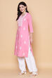 Pink Cotton Chikankari Embroidered Kurta image number 3