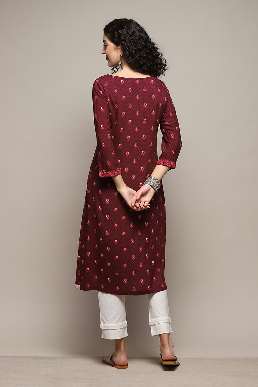 Teal LIVA Straight Printed Kurta image number 3