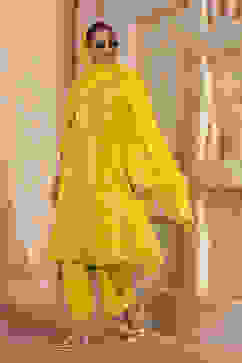 Lime Green Silk Printed Gathered Suit Set image number 3