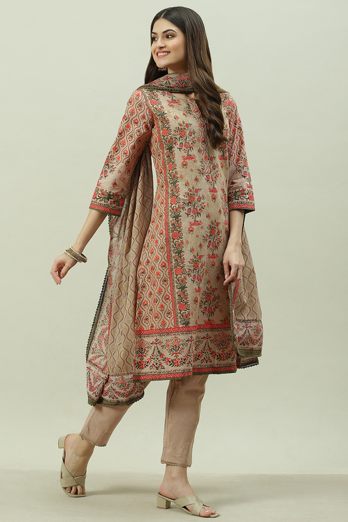 Pink Cotton Straight Kurta Slim Pant Suit Set image number 5