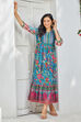 Teal Polyester Tiered Printed Dress image number 0
