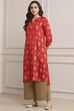 Red Rayon A-Line Printed Kurta image number 2