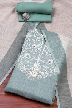 Teal Cotton Unstitched Suit Set image number 0