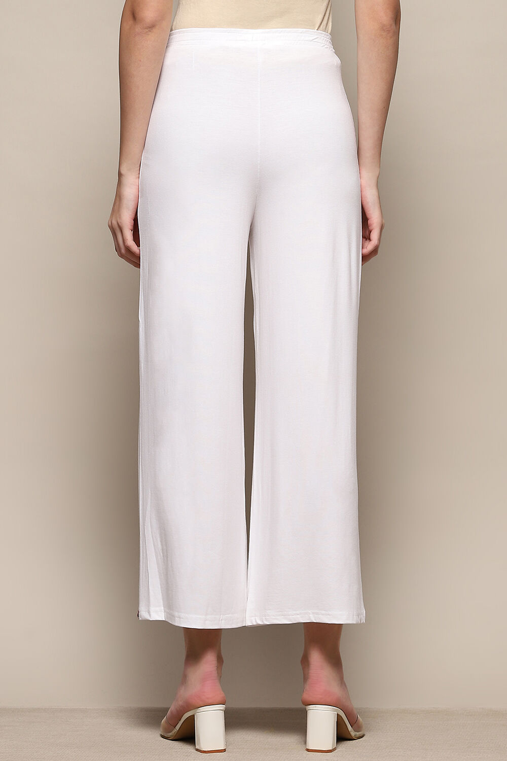 Beige Viscose Blend Solid Palazzo image number 4