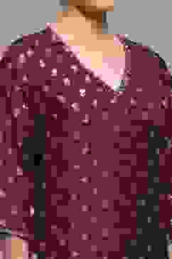 Purple Viscose Dupion Printed Straight Suit Set image number 1