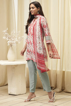 Off White Art Silk Straight Kurta Pant Suit Set image number 3