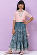 Peach And Teal Straight Poly Cotton Girls Lehenga Set image number 4