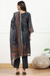 Blue Chanderi Printed Gathered Unstitched Suit Set image number 4