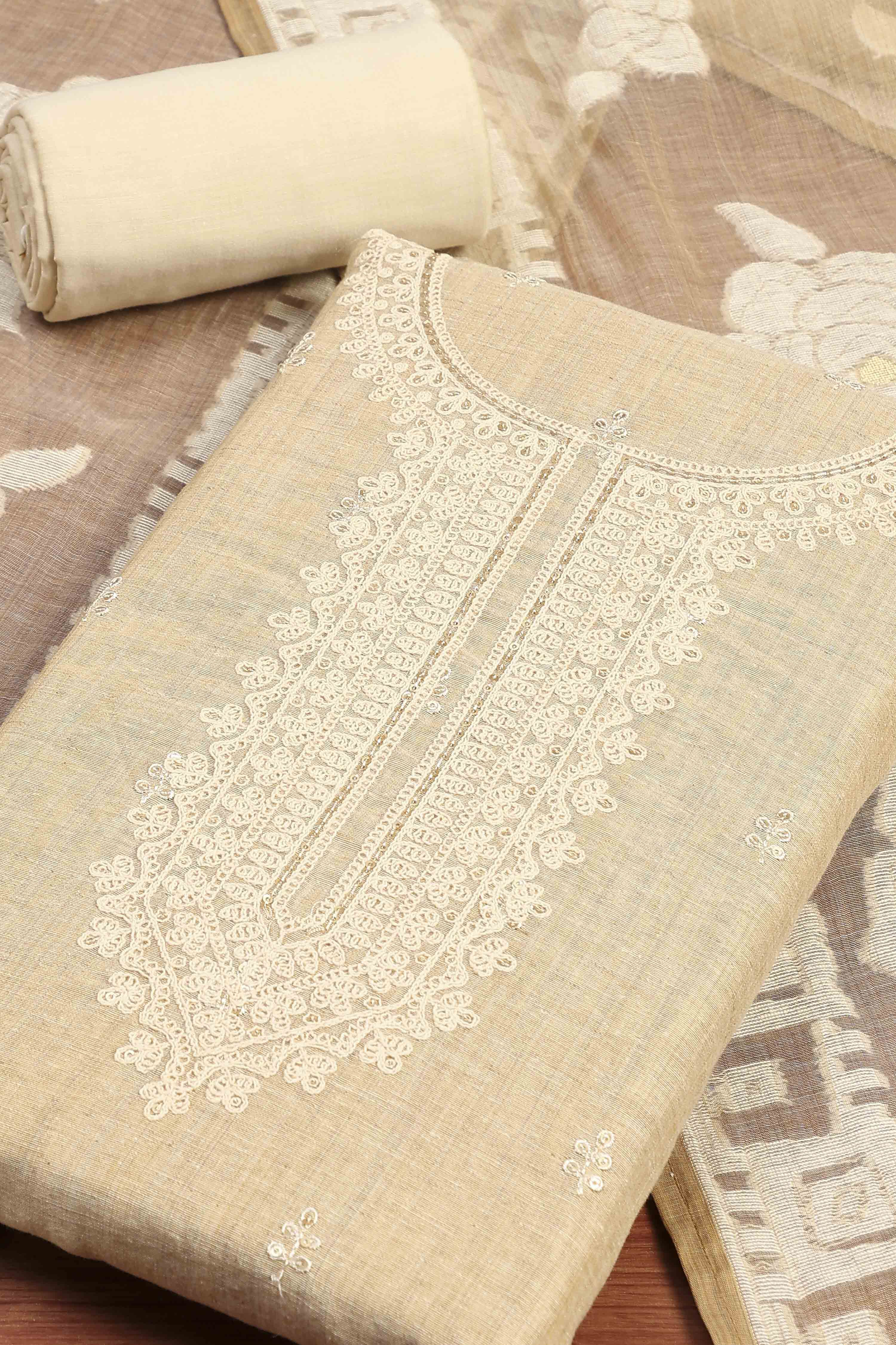 Chicoo Cotton Neck Embroidered Unstitched Suit Set image number 1