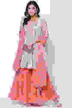 Aqua Coral Cotton Sharara Kurta Garara Suit Set image number 7