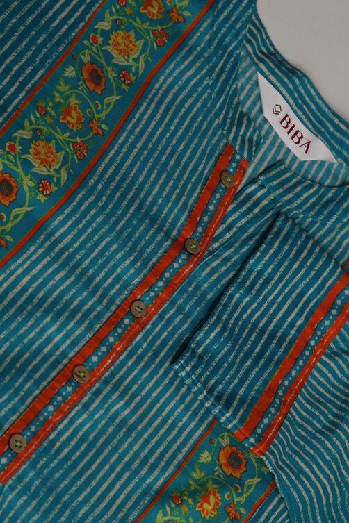 Teal Cotton A-Line Kurta Palazzo Suit Set image number 1