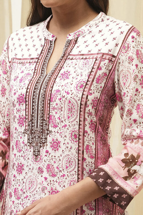 Peach Rayon A-Line Printed Kurta image number 1