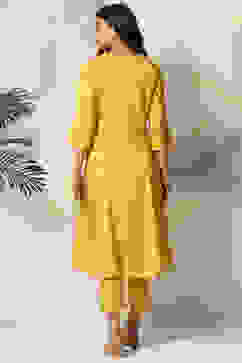 Mustard Viscose Kalidar Kurta Slim Pant Suit Set image number 6