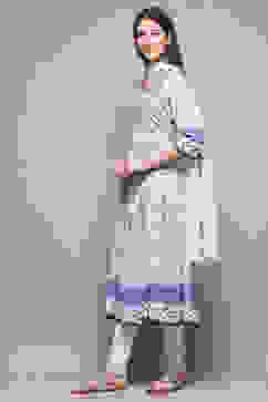 White and Blue Floral Anarkali Suit Set image number 4