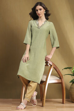 Mint Green Crinkled Festive Straight Kurta image number 0